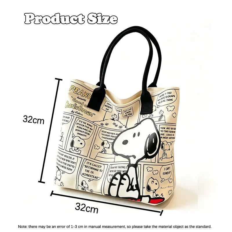 Large Capacity Snoopy Comic Canvas Tote Bag with Zipper | Eco Friendly Shopping Handbag for Students and Gifts