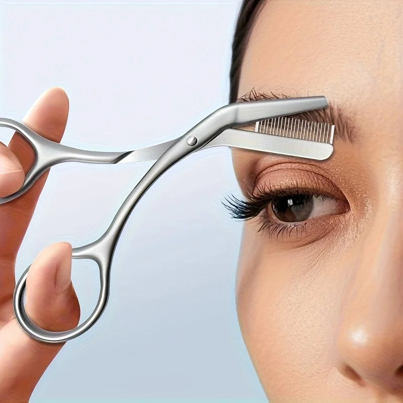 Professional Stainless Steel Eyebrow Scissors with Comb - Hypoallergenic & Ergonomic Grooming Tool