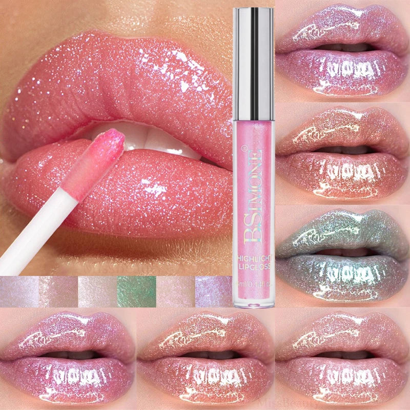 High-Shine Glitter Lip Gloss with Pearlescent Micro-Shimmers and Hydrating Formula