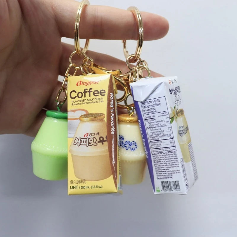 Faux Milk Keychain Set Bag Charm Resin Fruit Drink Accessories
