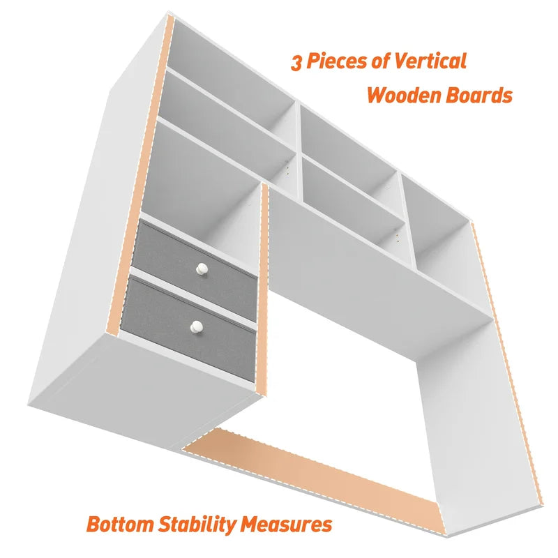 Adjustable Desktop Bookshelf Organizer with 7 Compartments & 2 Drawers - Large Capacity Office Storage
