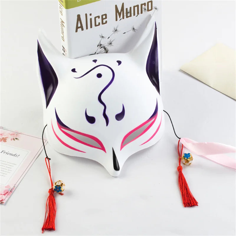 Anime Fox Mask Hand-Painted Mask with Tassels for Halloween Cosplay Party Halloween Masquerade Festival Gift
