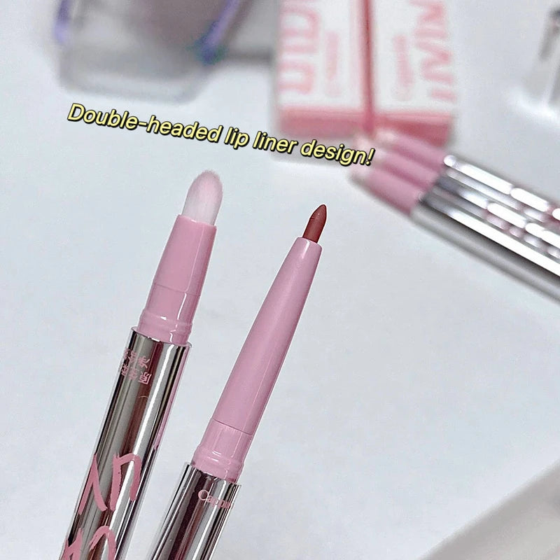 Lip Shadow Liner Pen Matte Lipstick Base Waterproof Lip Contouring Pencil with Brush