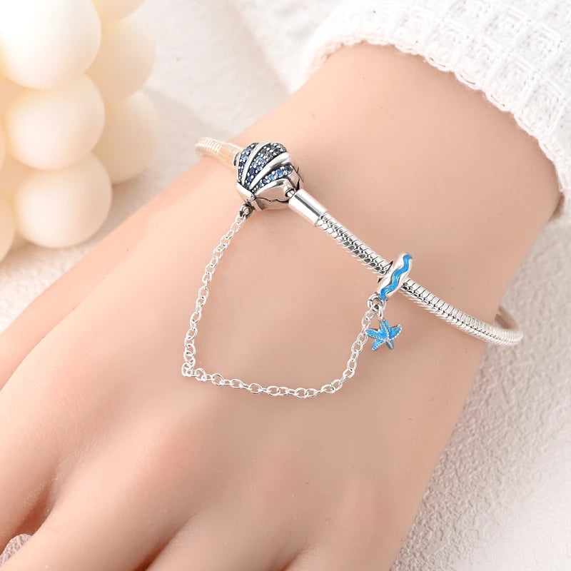 Silver Ocean Series Shell Sea Star Sea Turtle Charm Bracelet for Women DIY Jewelry Making Gift