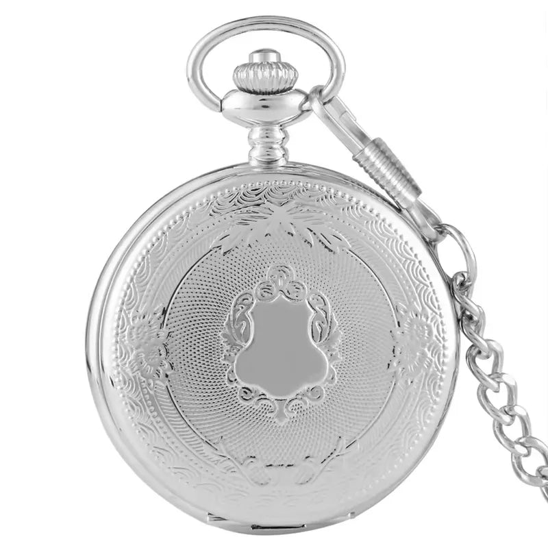 Carved Floral Rattan Shield Crown Pendant Watch with Chain - Vintage Steampunk Gift for Men