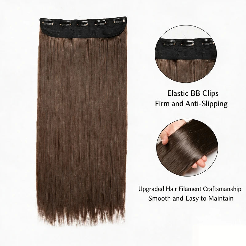 Clip-In Hair Extensions Long Straight Synthetic Hair - Natural Feel & Easy Application