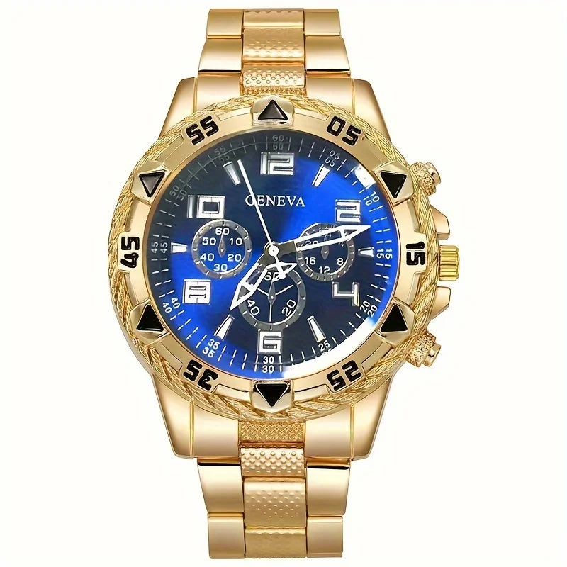 Men's Quartz Watch with Stainless Steel Strap - Round Zinc Alloy Case, Electronic Sports