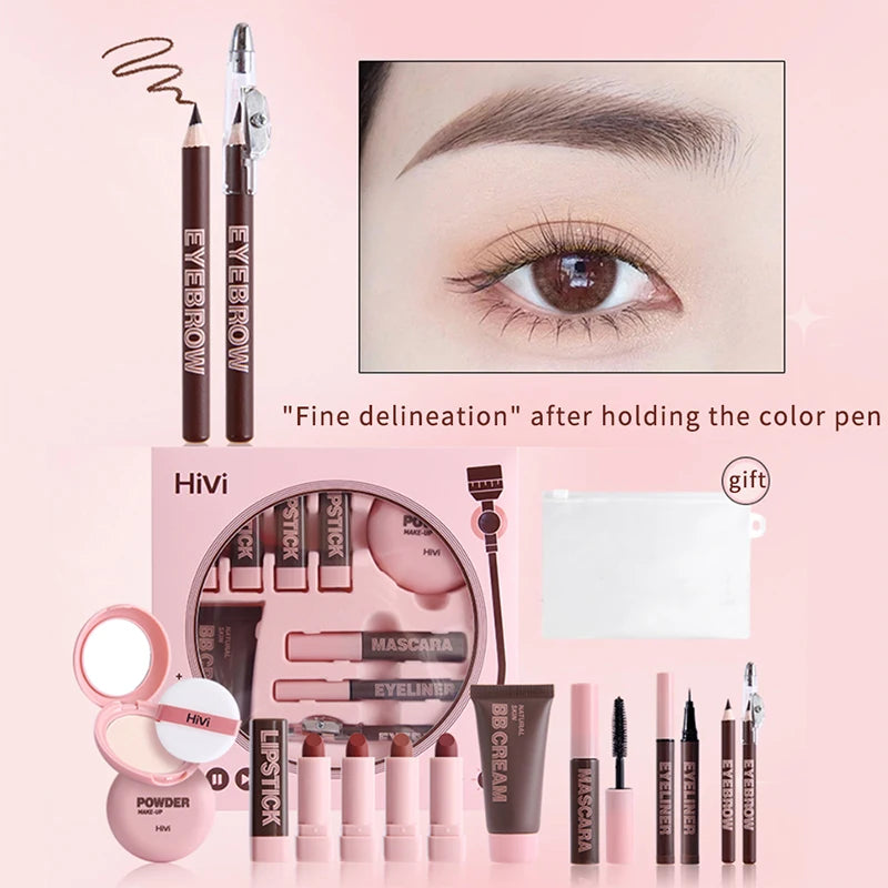 9-Piece Lipstick, Mascara & Eyebrow Pencil Makeup Set - Gift Box