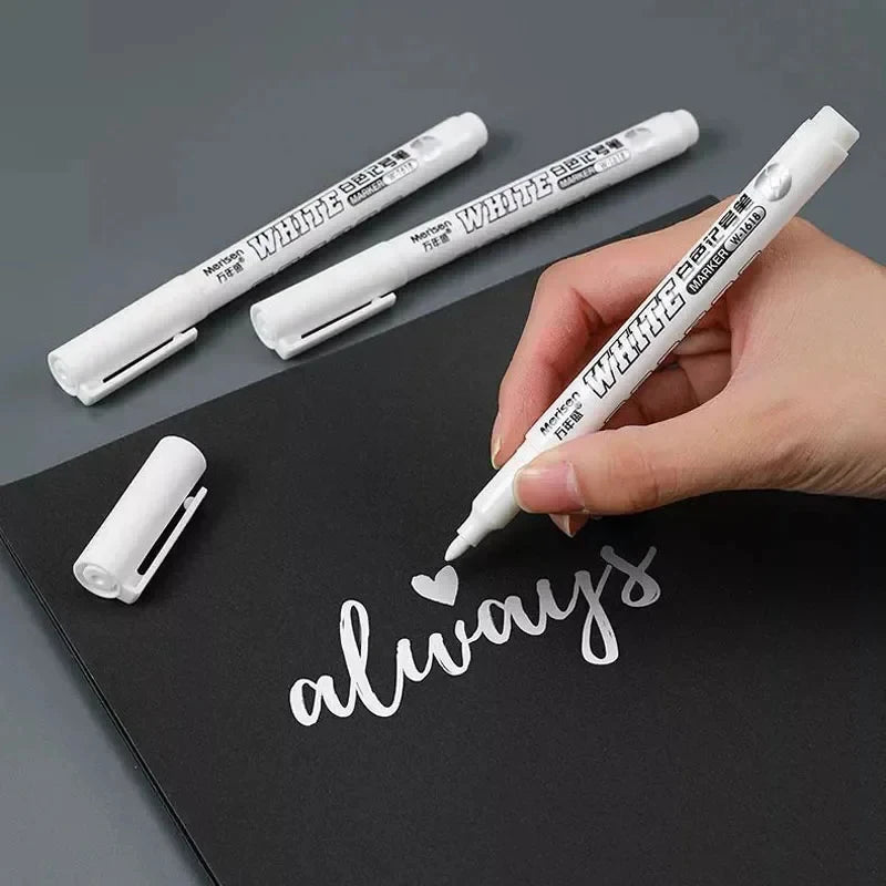 Set of 1-6 Waterproof Oily White Marker Pens for Fabric Wood Leather Graffiti