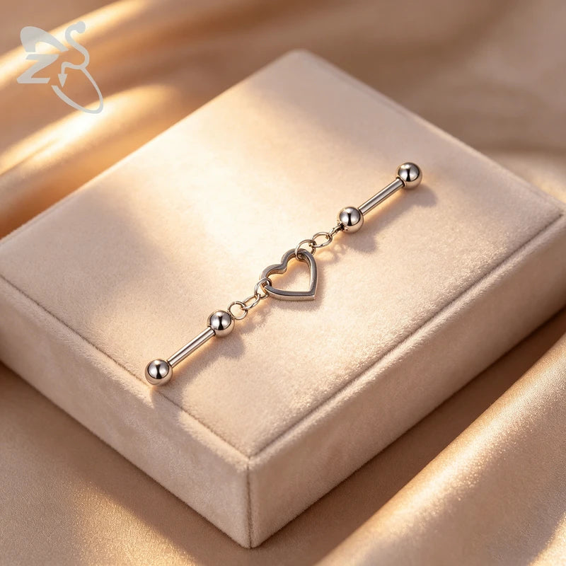 Industrial Steel Earrings Barbell Heart Star CZ Dangle Jewelry for Ear Cartilage Helix Piercings