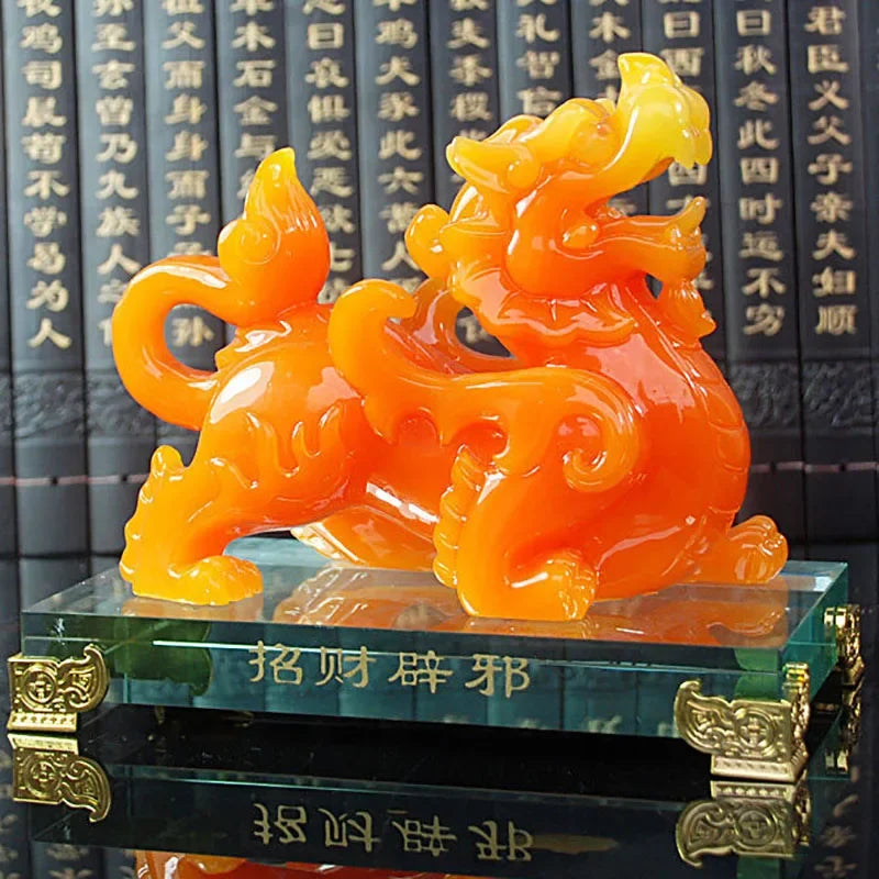 Imitation Jade Pixiu Feng Shui Statue Decor Resin Sculpture for Home Office