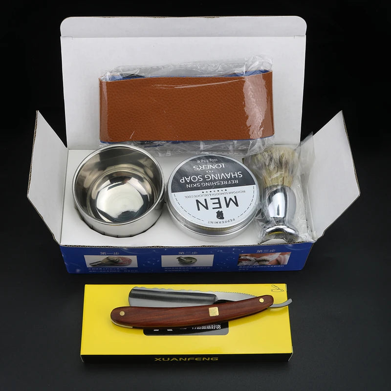 Manual Shaving Knife with Stainless Steel Blade and Wooden Handle - Precision Razor