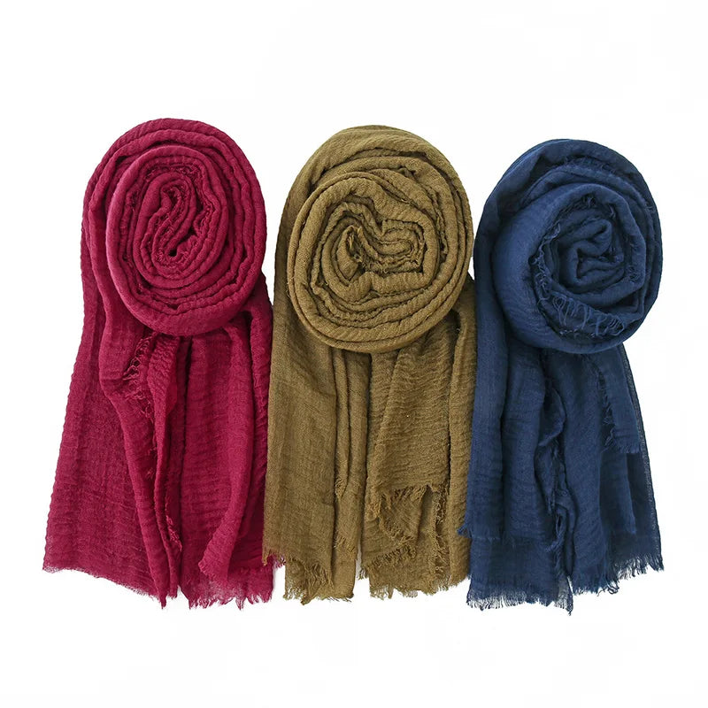 Women Cotton Linen Scarf Summer Solid Color Sun Protection Soft Shawl Wrap