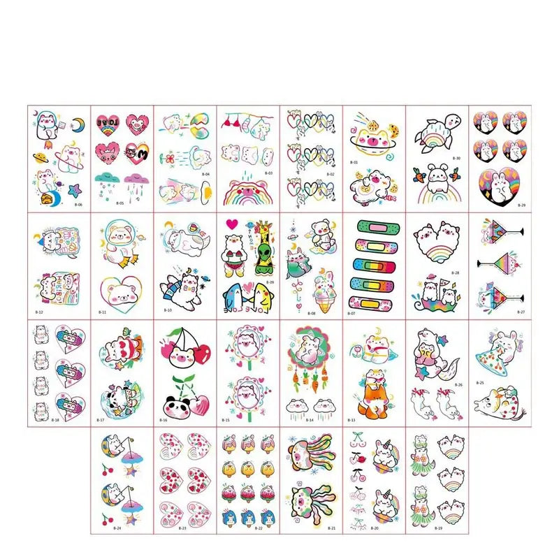 30Pcs Rainbow Temporary Tattoo Stickers for Face Hand Body Art Waterproof Set