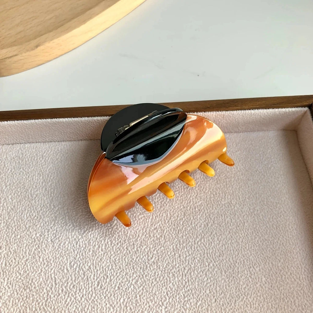 Vintage French Hair Clip Two-Tone Wood Grain Marbled Design Hair Accessories
