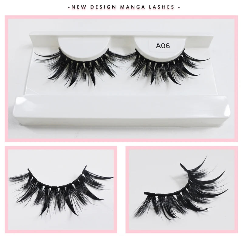 Long Thick Natural False Eyelashes Wet Manga Style 15-20mm for Eye Makeup