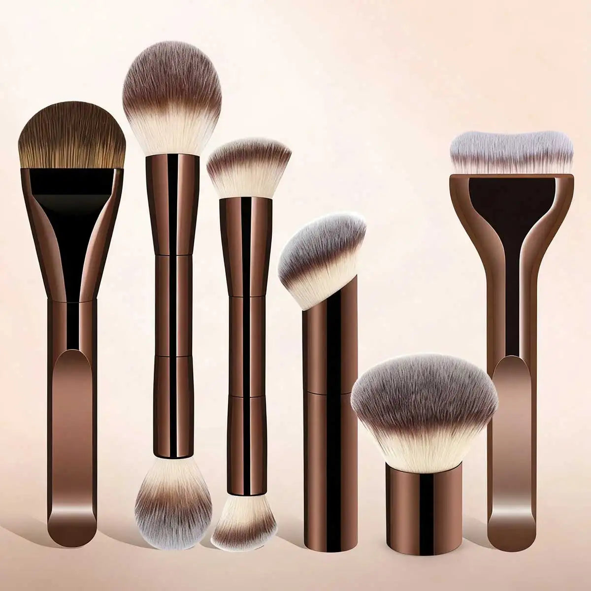 Professional Makeup Brush Set with Double-Ended Foundation & Contour Tools