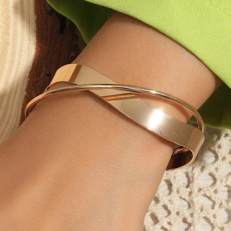 Adjustable Geometric Metal Bracelet for Women - Gold Plated Punk Jewelry Gift