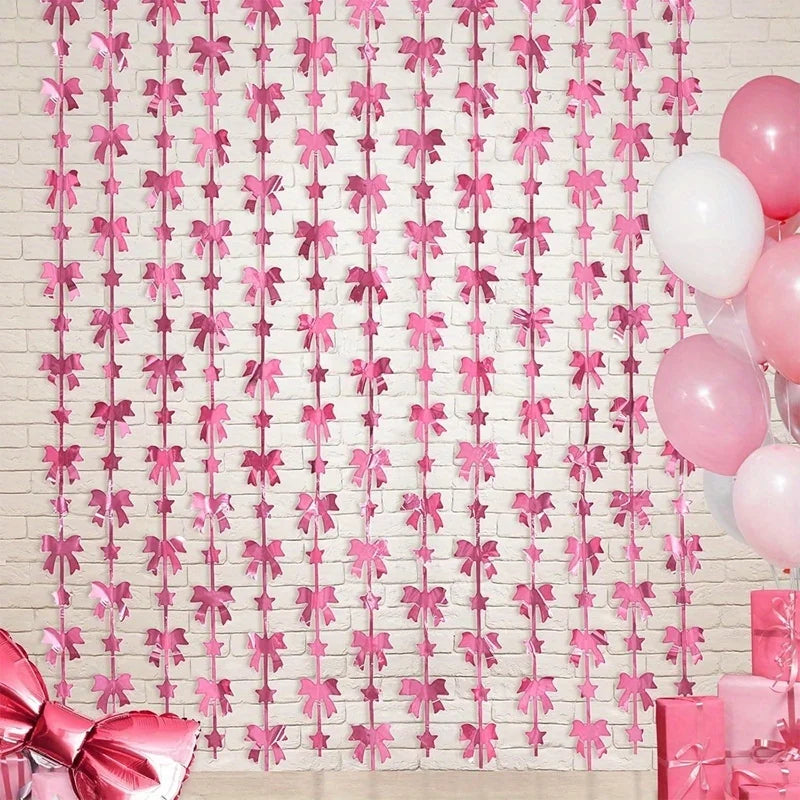 Pink Bow Theme Rain Curtain for Birthday Party Wall Decoration - DIY Rain Effect
