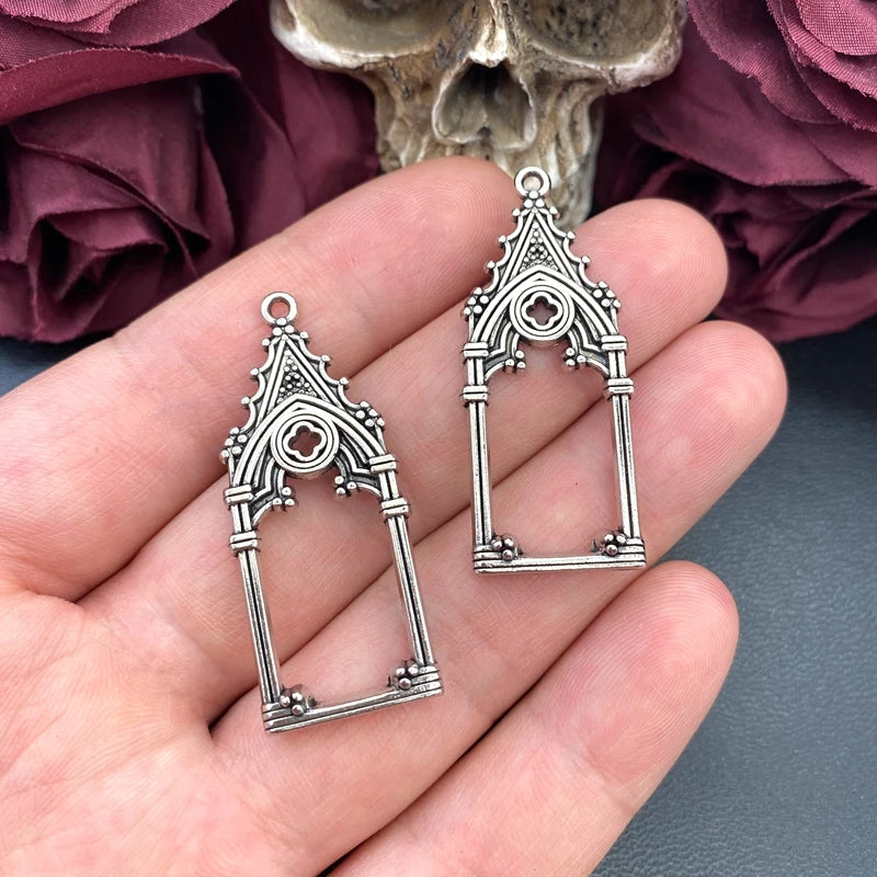 Set of 5 Gothic Vintage Castle Church Charms for Jewelry Making 47x19mm