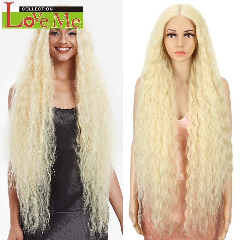Long Curly Synthetic Lace Wigs 42 Inch Cosplay Blonde Pink Colorful Hair for Women