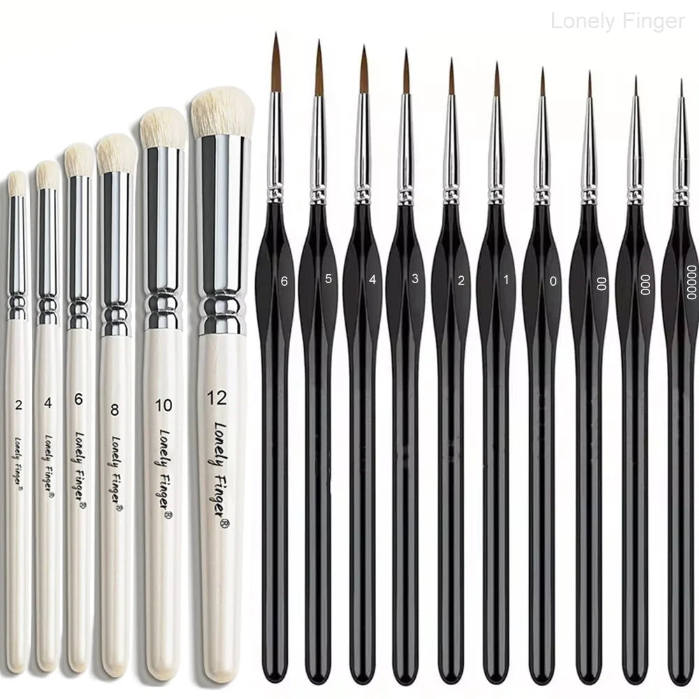 Miniature Paint Brush Set for Acrylics Watercolor & Figurines - Drybrush Detail Brushes