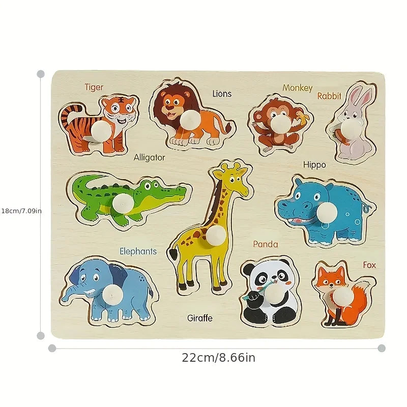 Baby Hand-Hold Puzzle Board Montessori Wooden Shape Matching Toy for Toddlers