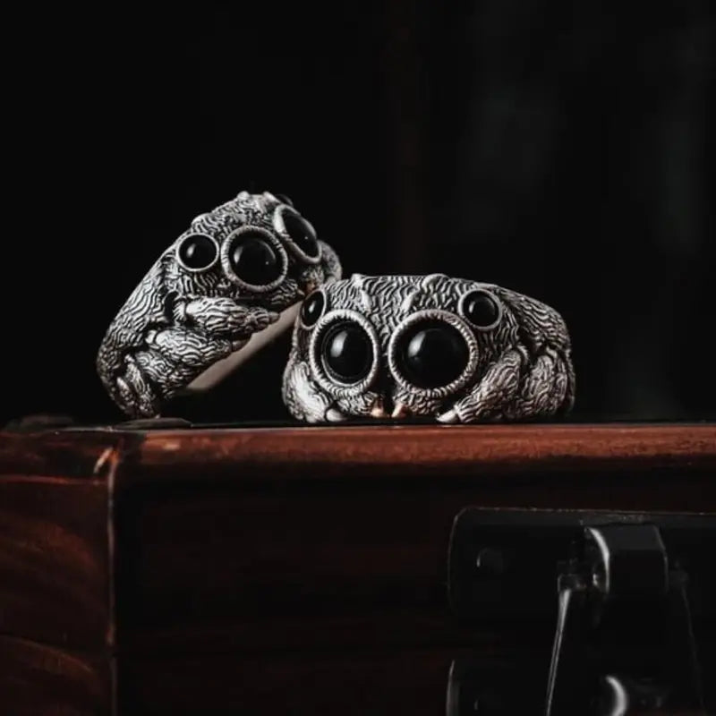 Adjustable Animal Jewelry Ring with Black Agate Eyes - Unique Animal Statement Ring