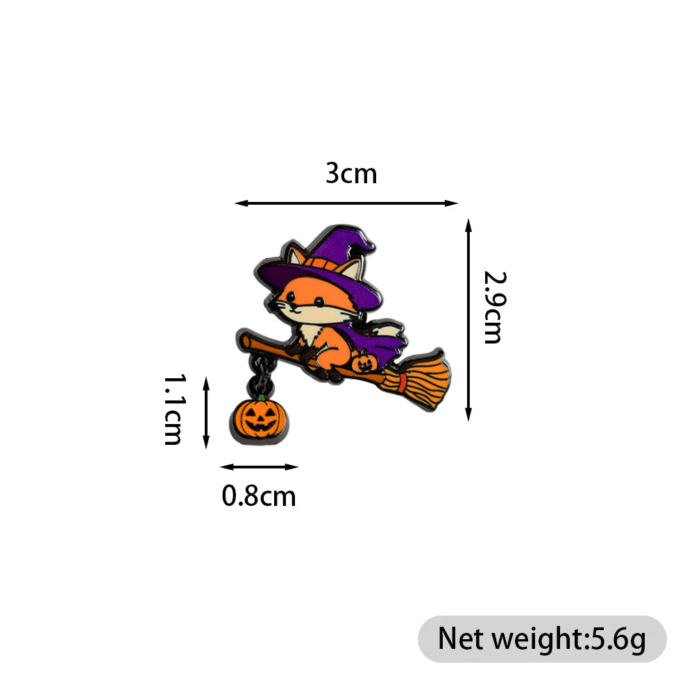 Magical Animal Enamel Pin - Witch Fox Pumpkin Pendant Halloween Gift Badge Accessory