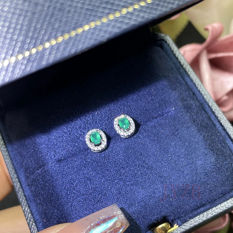 Natural Emerald Stud Earrings 3x4mm 925 Silver Colombia 0.5ct Luxurious Jewelry