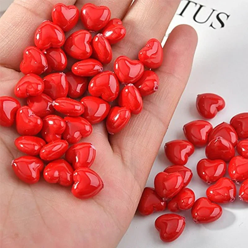 Red Heart Beads for Jewelry Making - 10pcs Resin DIY Necklace Earrings Bracelets