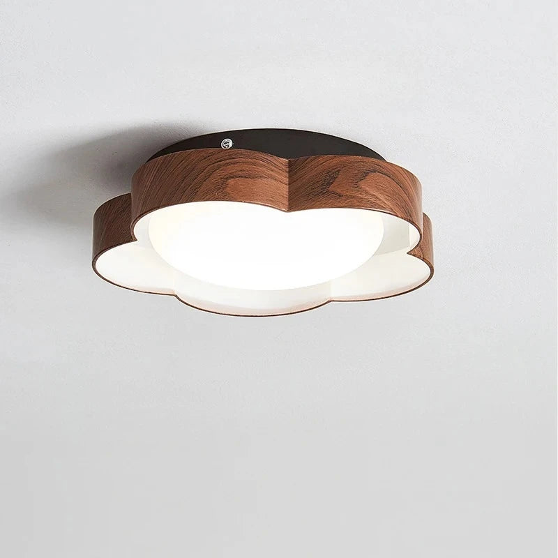 Retro Flower Shaped Ceiling Light - Ultra-Thin Wood Grain Walnut Indoor Home Decor