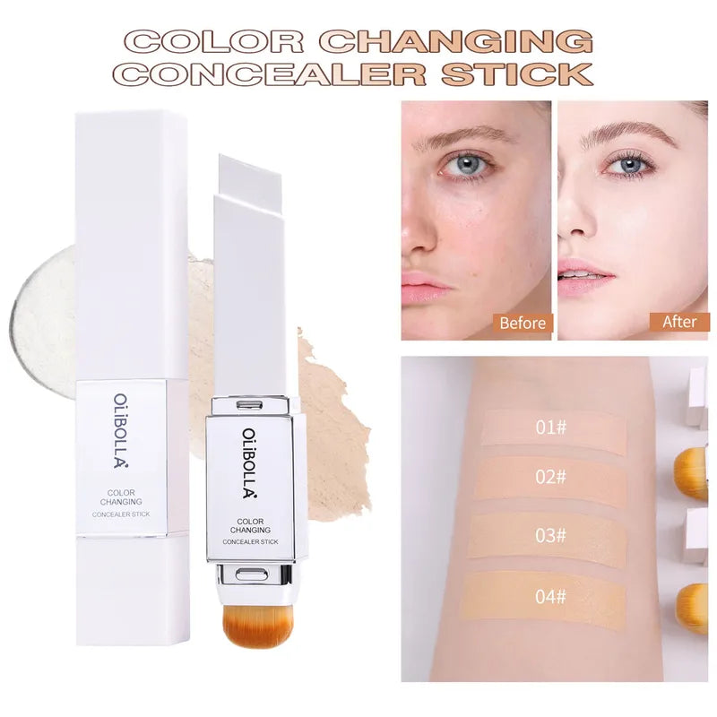 Color Changing Foundation Stick with Double Head Brush Full Coverage Matte Finish Lightweight Moisturizer