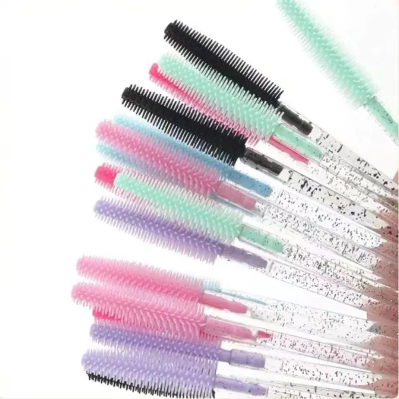 50pcs Crystal Silicone Eyelash & Eyebrow Makeup Brush Set - Microbrush & Spoolie