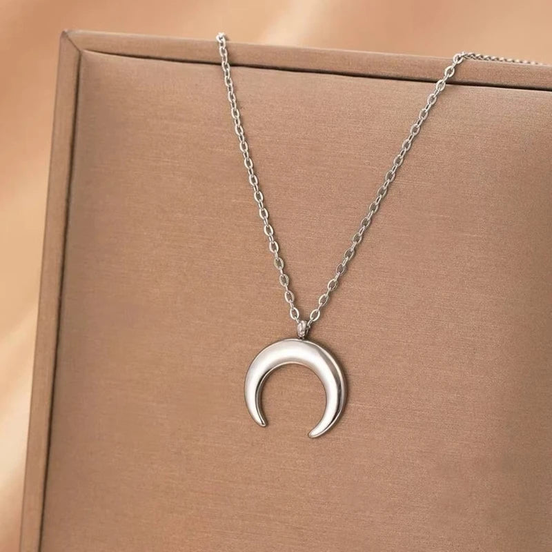 Classic Gold Color Stainless Steel Moon Pendant Necklace for Women Jewelry