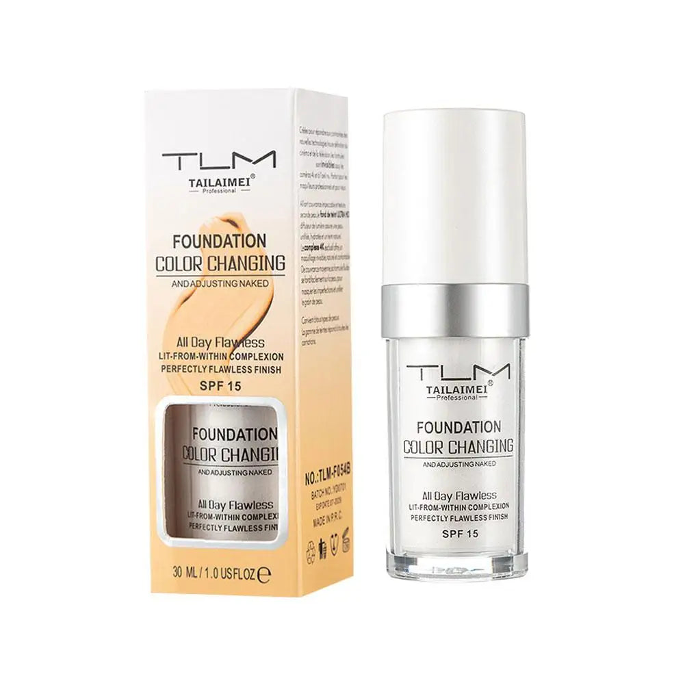 Color Changing Foundation Makeup Base - Nude Full Cover Liquid & Cream, Long Lasting 30ml