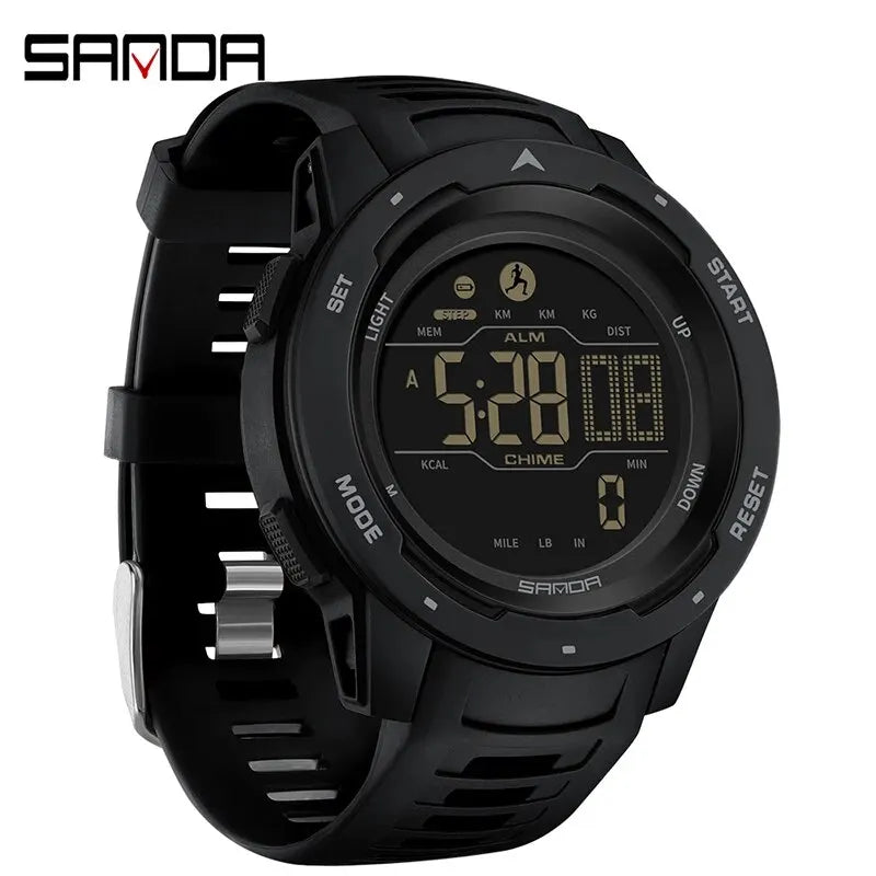 Digital Sports Watch with Pedometer and Waterproof LED Display - Military Style