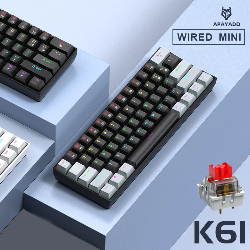 Mini Wired Gaming Mechanical Keyboard 61 Keys RGB Backlit Compact for PC Laptop