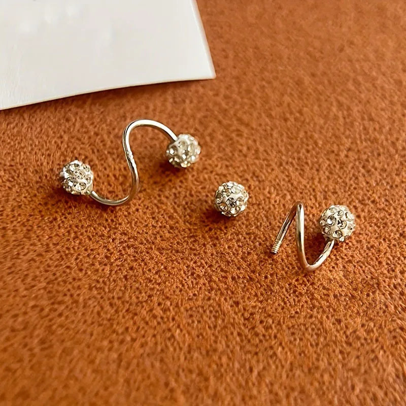 Minimalist Women's Spherical Earrings with Spiral Design - Daily Jewelry
