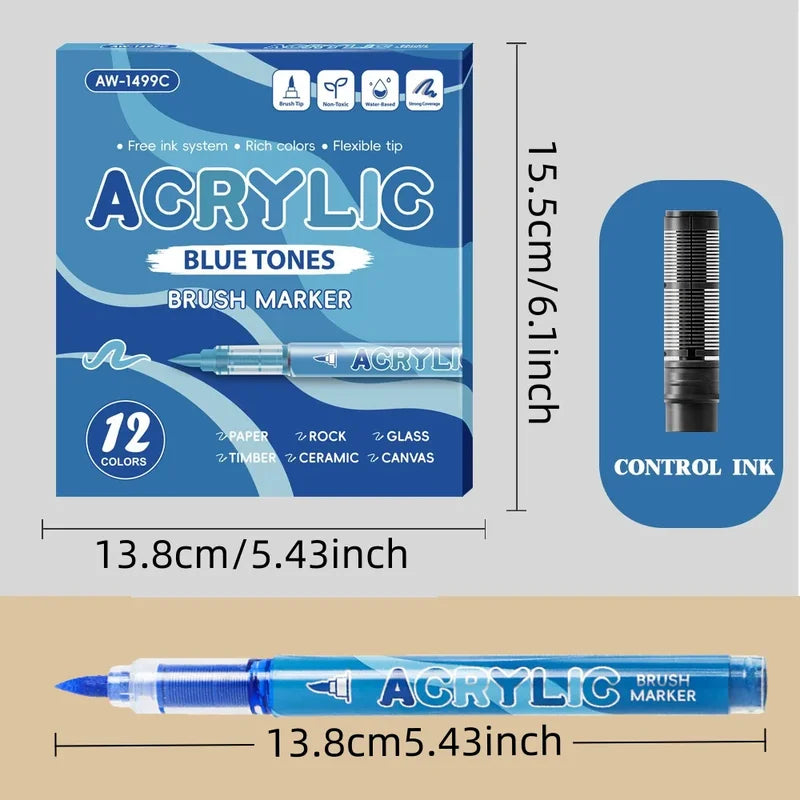 12-Pack Soft Tip Acrylic Paint Markers for Rock Glass Canvas Art - Waterproof & Quick-Dry