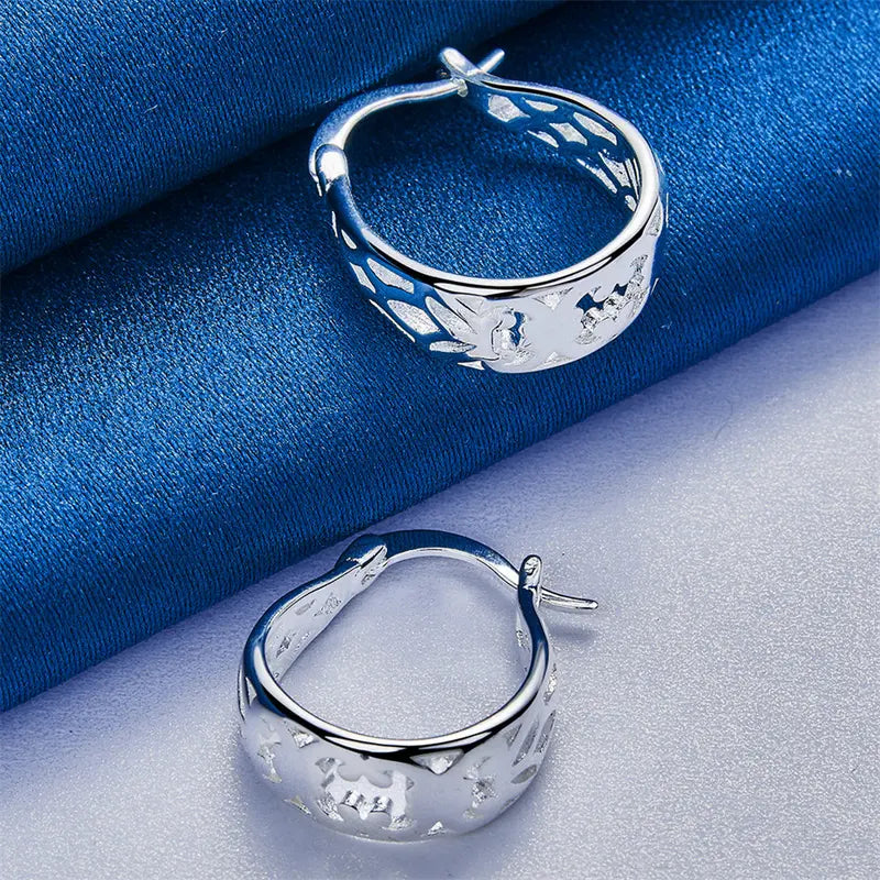 925 Sterling Silver Flower and Leaves Hollow Ear Clips for Women - Elegant Jewelry for Party & Wedding