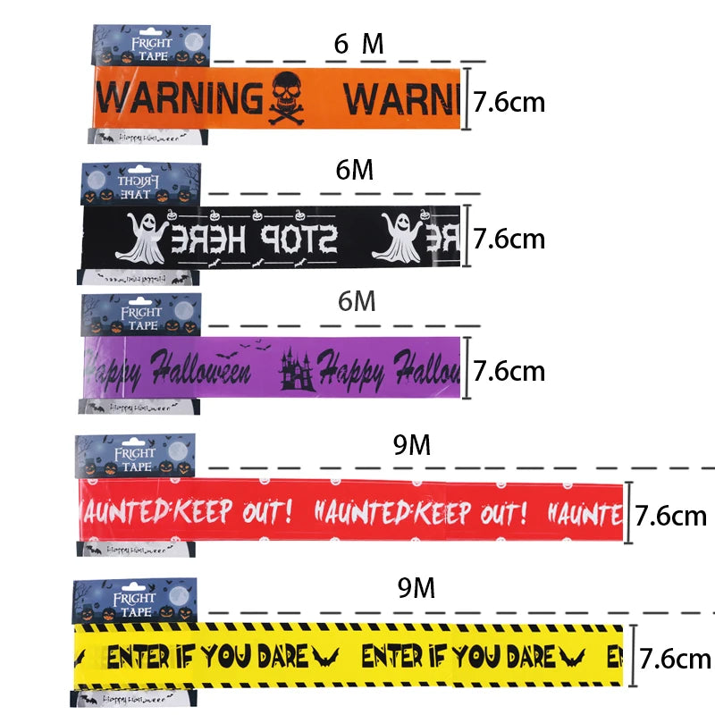 Halloween Warning Tape Skull Head Plastic Sign for Window Decorations