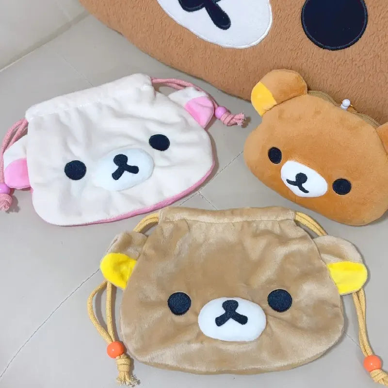 Cute Cartoon Bear Plush Drawstring Bag for Travel & Daily Use - Cosmetic & Storage Pouch