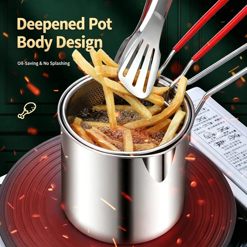 Stainless Steel Deep Fryer Pot 3.2 Quart with Basket & Lid Food Grade Kitchen Tool