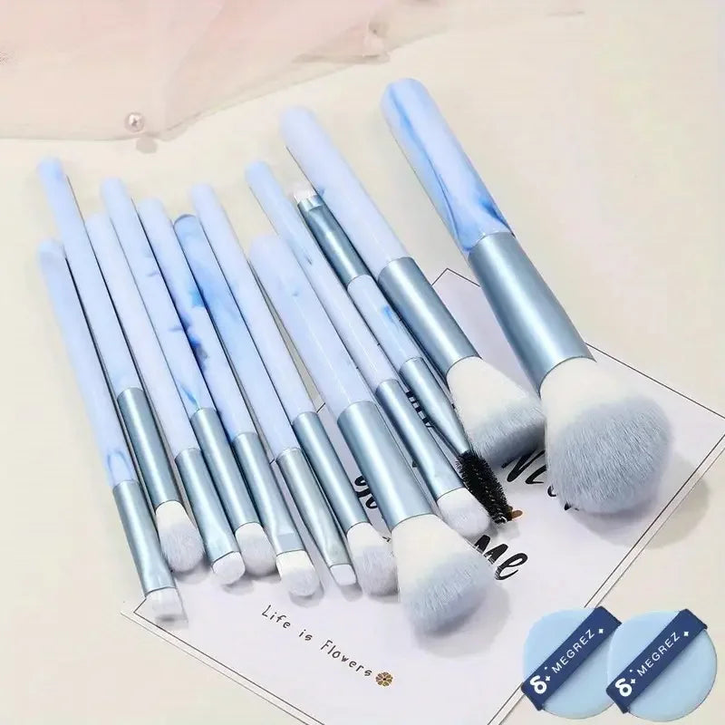 12-Piece Makeup Brush Set with Colorful Handles - Foundation, Blush, Eye Shadow & Blending Tools