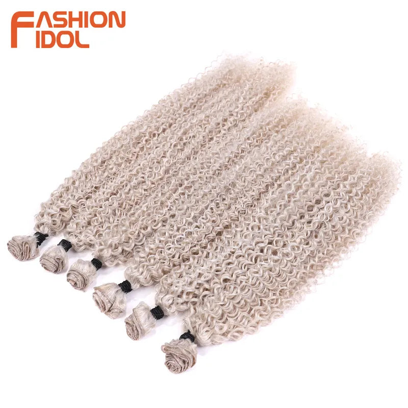Kinky Curly Synthetic Hair Extensions Bundles - Ombre Blonde, 20-24 Inch, High Temp Fiber, 6 Pack