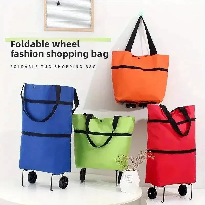 Foldable Portable Shopping Cart with Wheels - Lightweight Backpack-Style Hand Cart for Home Use