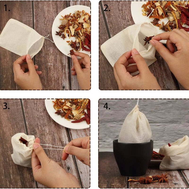 50pcs Cotton Gauze Cloth Filter Bags Food Grade Tea & Spice Strainers