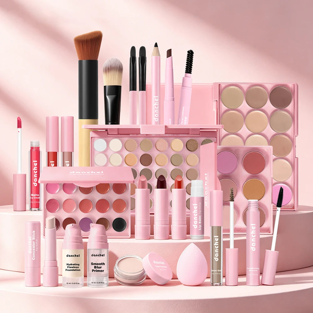 All-in-One Makeup Kit with Face Palette Lip Blush Contour Eye Shadow & Brushes