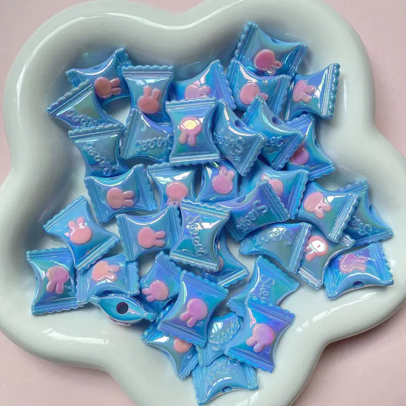 17x21mm Acrylic Beads 10pcs Colored Candy Beads with Rabbit Head Pattern for Jewelry Making